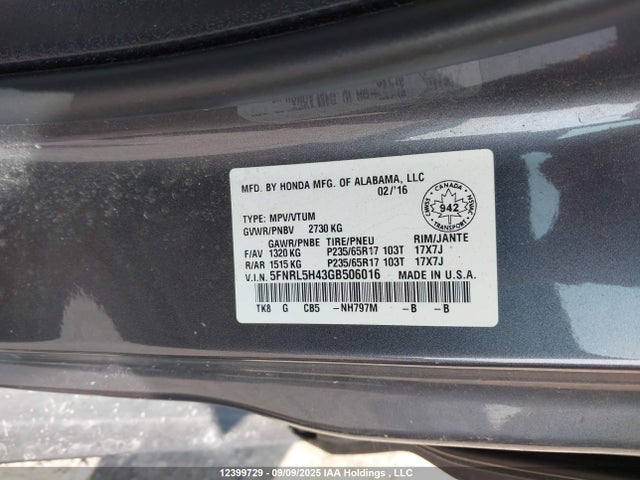 5FNRL5H43GB506016 Honda j35z8