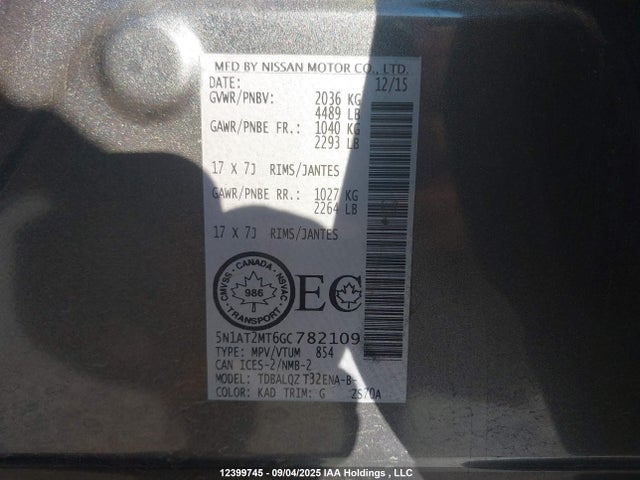 5N1AT2MT6GC782109 Nissan Rogue