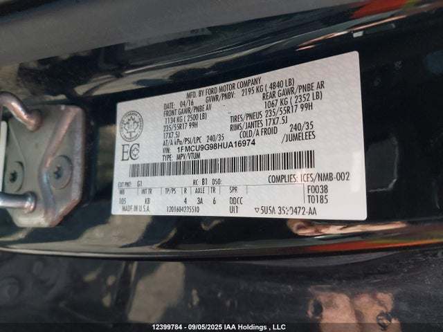 Продаж на аукціоні авто 2017 Ford Escape, vin: 1FMCU9G98HUA16974, номер лоту: 12399784