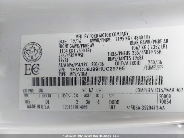 Ford Escape 2017 1FMCU9J99HUC29795 Image 9