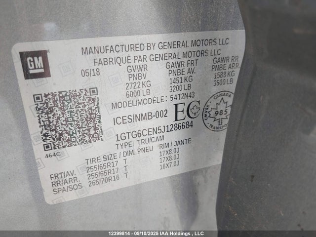 1GTG6CEN5J1286684 GMC lgz - direct injection, variable valve timing, alum, var2, gen 2