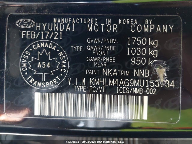 KMHLM4AG9MU153734 Hyundai mpi nu pe
