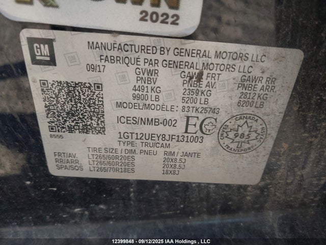 1GT12UEY8JF131003 GMC l5p - direct injection, duramax, gen 5, var 1