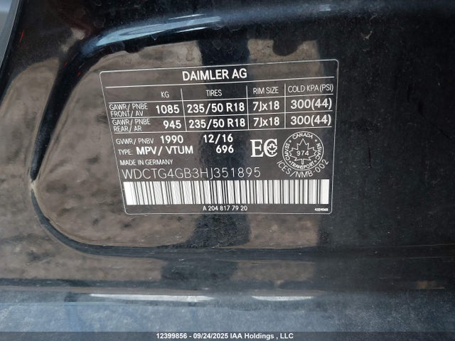 WDCTG4GB3HJ351895 Mercedes-Benz 270