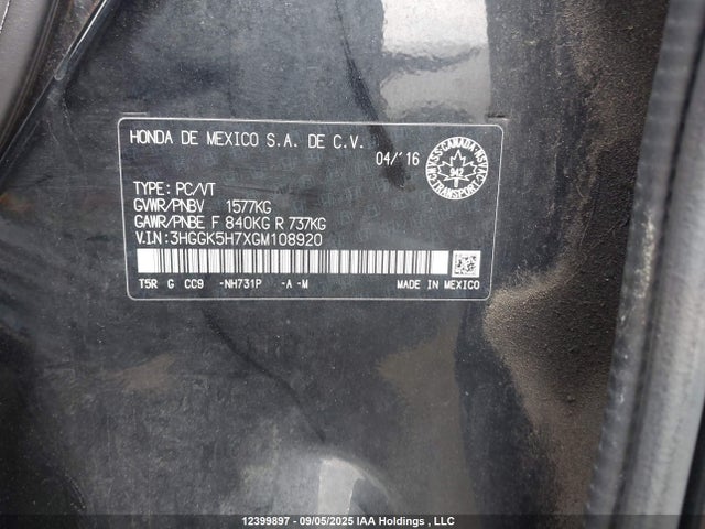 3HGGK5H7XGM108920 Honda l15b1