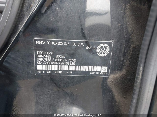 3HGGK5H7XGM108920 Honda l15b1