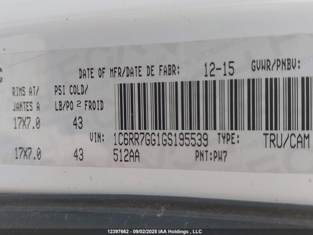 RAM 1500 2016 1C6RR7GG1GS195539 Image 9