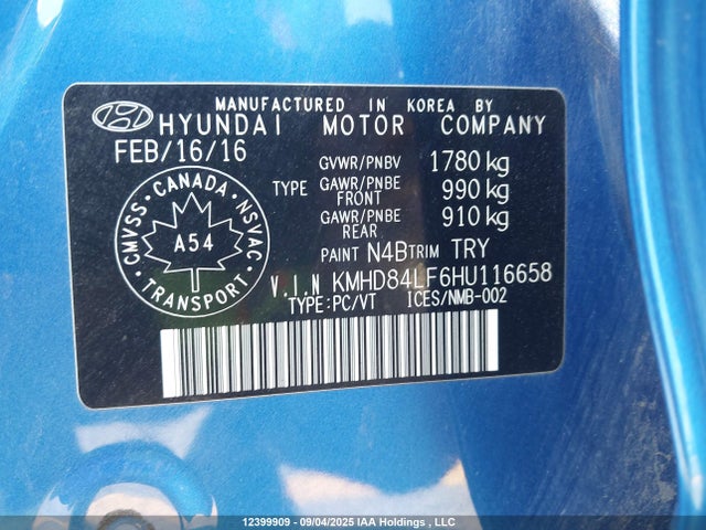 KMHD84LF6HU116658 Hyundai Elantra