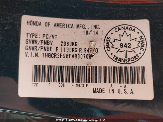 1HGCR3F96FA800705 Honda j35y1