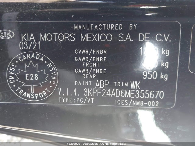 3KPF24AD6ME355670 KIA mpi nu