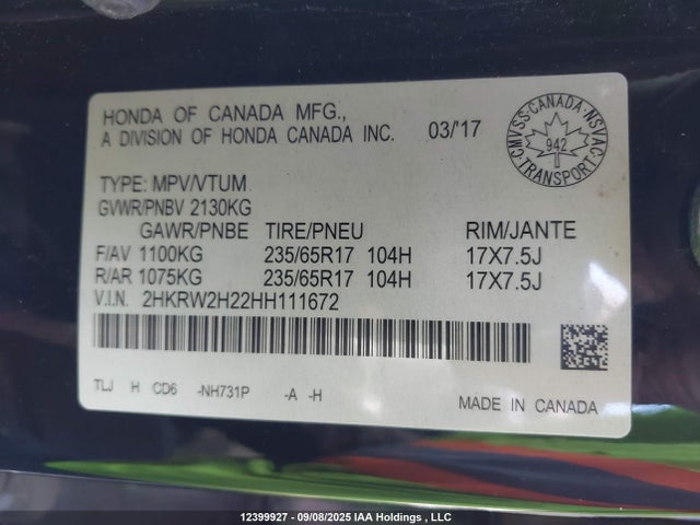 2HKRW2H22HH111672 Honda l15be