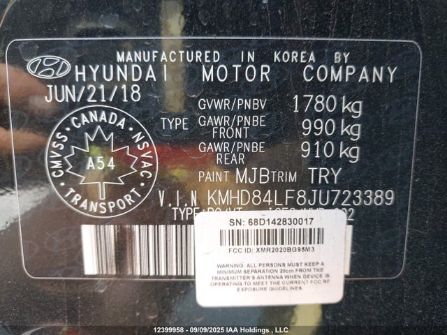 KMHD84LF8JU723389 Hyundai Elantra