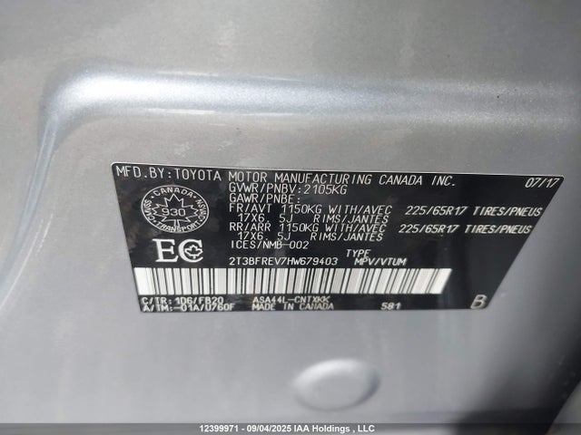 Toyota 2ar-fe 2017 2T3BFREV7HW679403 Image 9