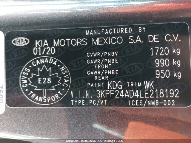 KIA mpi nu 2020 3KPF24AD4LE218192 Image 9
