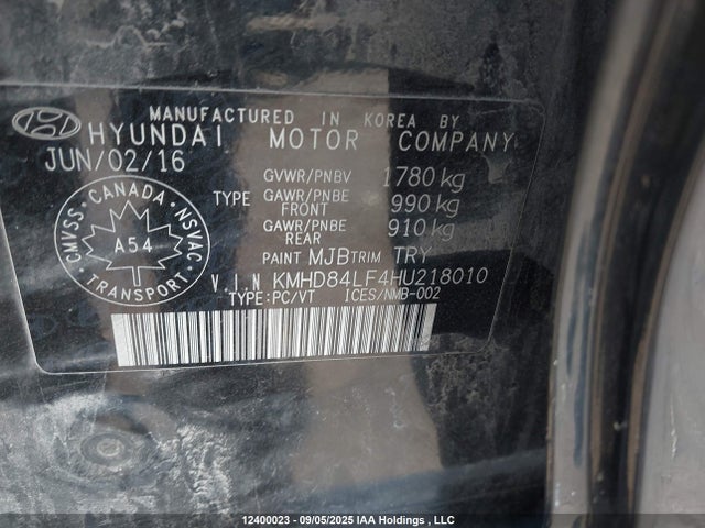 KMHD84LF4HU218010 Hyundai Elantra