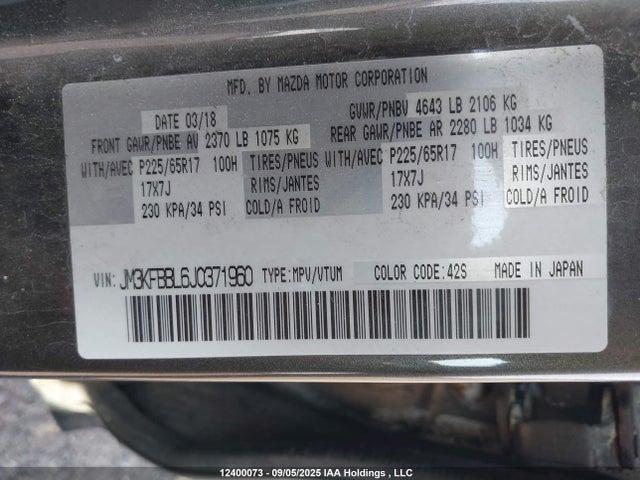 Mazda py 2018 JM3KFBBL6J0371960 Image 9