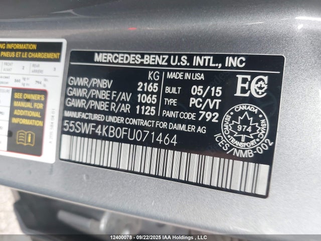 Mercedes-Benz C-Class 2015 55SWF4KB0FU071464 Image 9