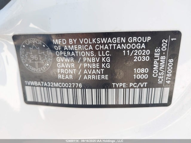 1VWBA7A32MC002776 Volkswagen Passat