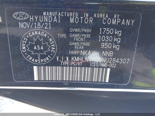 KMHLN4AG0NU284307 Hyundai mpi nu pe