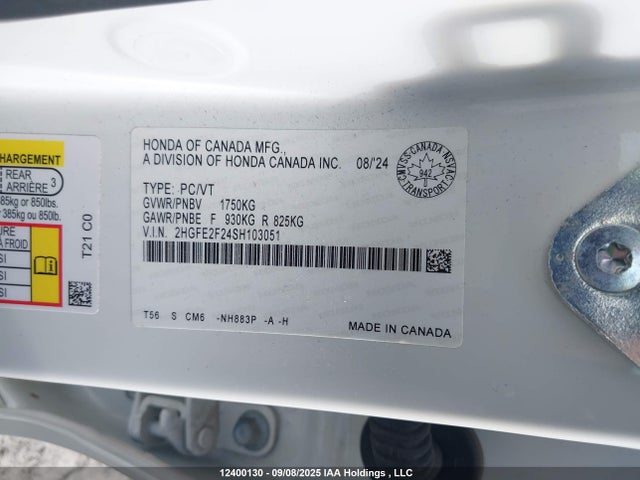 Honda k20c9 2025 2HGFE2F24SH103051 Image 9