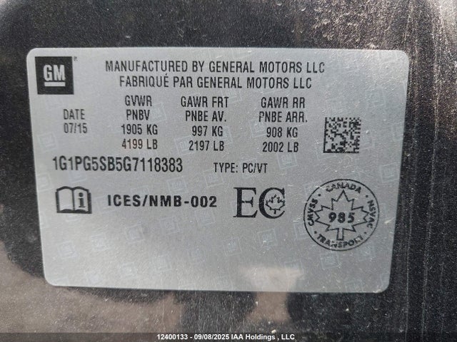 1G1PG5SB5G7118383 Chevrolet luv - vvt, alum, e85 max