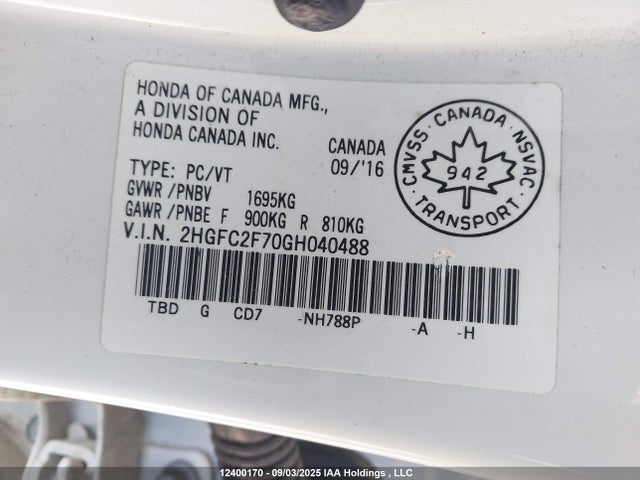 Honda k20c2 2016 2HGFC2F70GH040488 Image 9