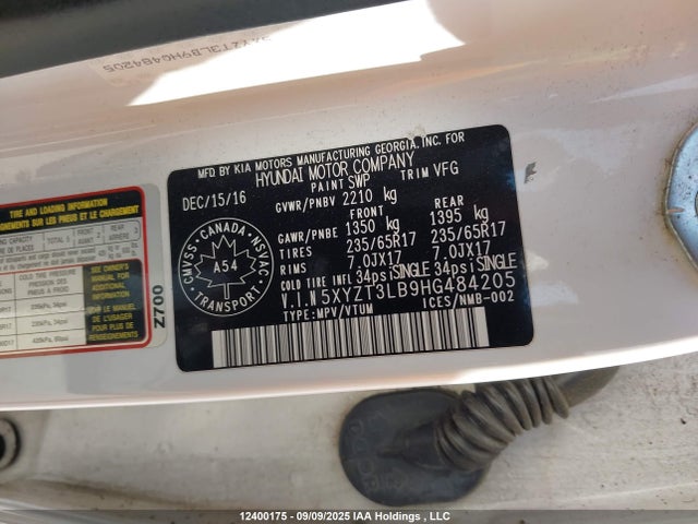 5XYZT3LB9HG484205 Hyundai gdi theta ii