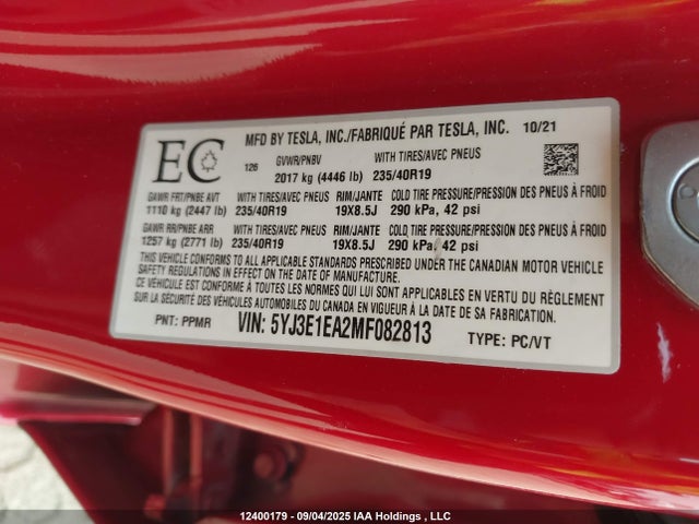 5YJ3E1EA2MF082813 Tesla MODEL 3