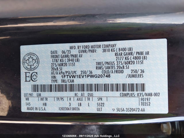 Ford F-150 2023 1FTVW1EV1PWG20748 Image 9
