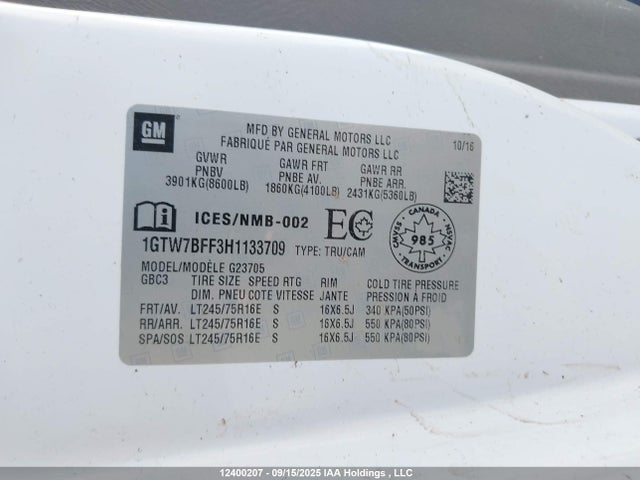 1GTW7BFF3H1133709 GMC l20- flexible fuel engine, iron