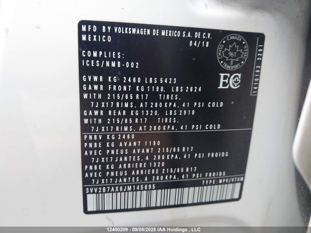 3VV2B7AX6JM145695 Volkswagen 2018