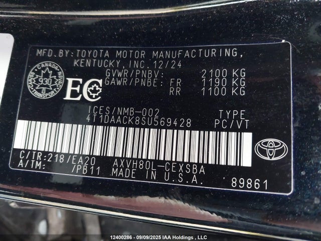 Toyota a25a-fxs 2025 4T1DAACK8SU569428 Image 9