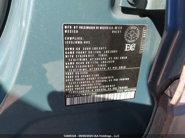 3VV2B7AX7MM111303 Volkswagen Tiguan