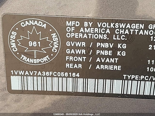 1VWAV7A36FC056164 Volkswagen 2015