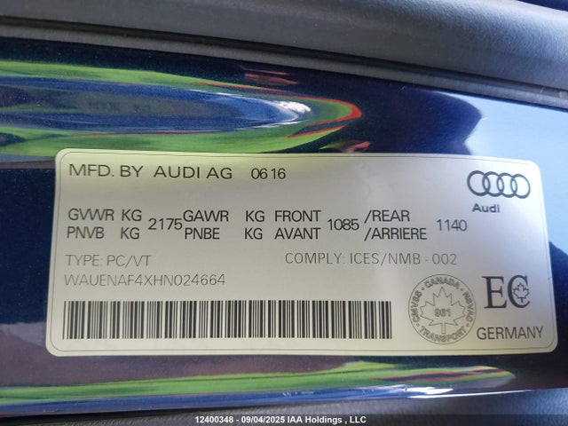 WAUENAF4XHN024664 Audi 2017