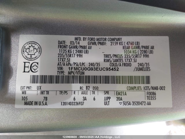 1FMCU0G93EUC95452 Ford Escape