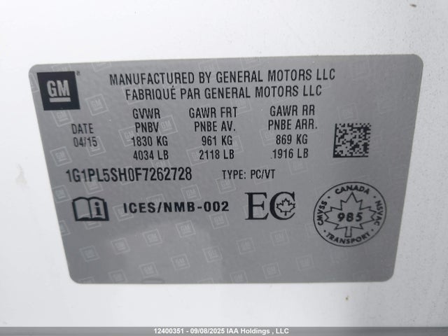 1G1PL5SH0F7262728 Chevrolet luw