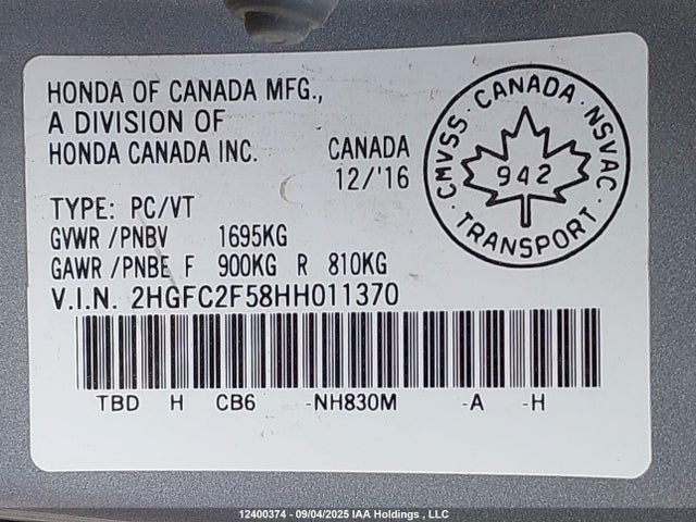 2HGFC2F58HH011370 Honda k20c2
