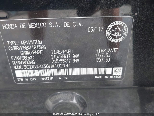 3CZRU5G36HM102141 Honda r18z9