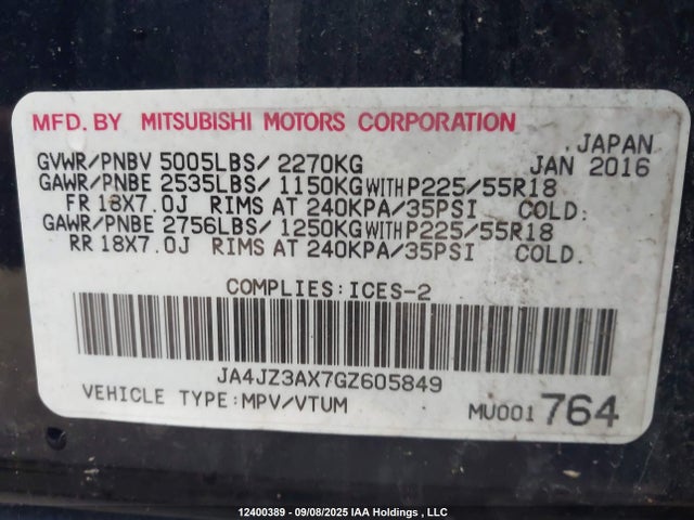 JA4JZ3AX7GZ605849 Mitsubishi mivec