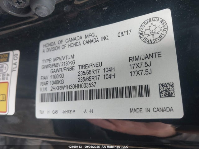 2HKRW1H30HH003537 Honda l15be