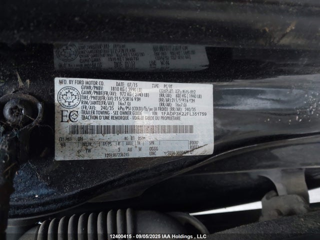 Ford Focus 2015 1FADP3K22FL351759 Image 9