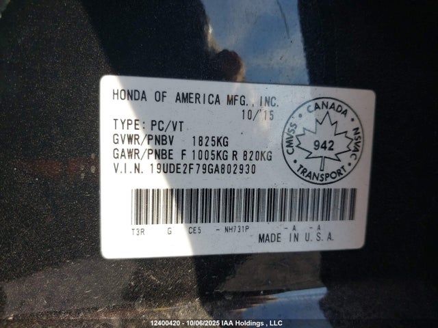 Acura k24v7 2016 19UDE2F79GA802930 Image 9