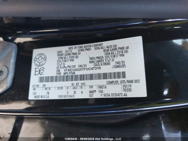 Ford Escape 2015 1FMCU0GX7FUC47310 Image 9