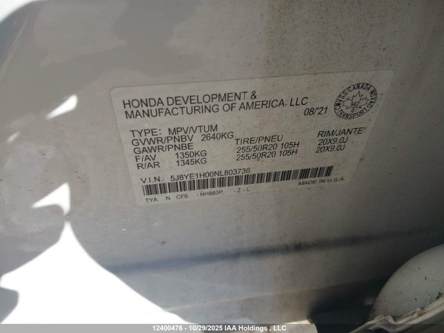 Aukcja sprzedaży 2022 Acura Mdx A-spec, vin: 5J8YE1H00NL803736, numer aukcji: 12400476