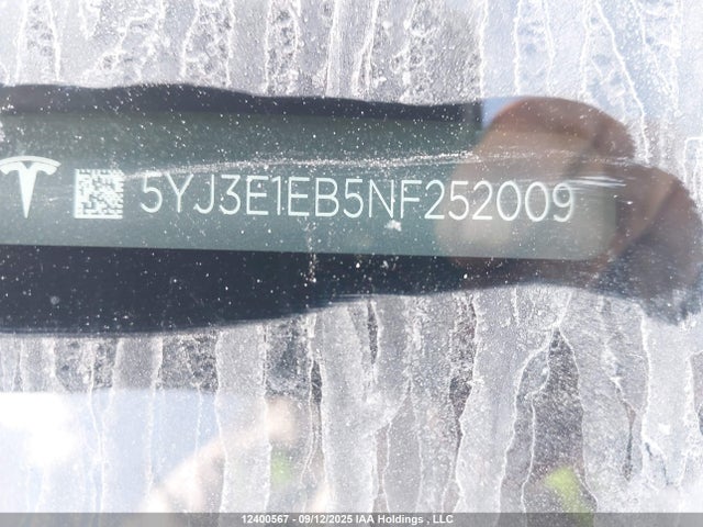 5YJ3E1EB5NF252009 Tesla Model 3 Long Range