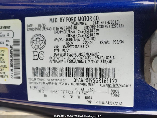 Ford 2016 2016 3FA6P0T95GR161122 Image 9