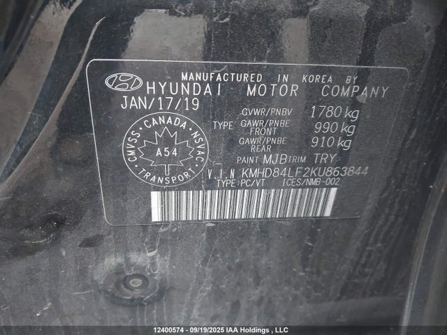 KMHD84LF2KU863844 Hyundai mpi nu