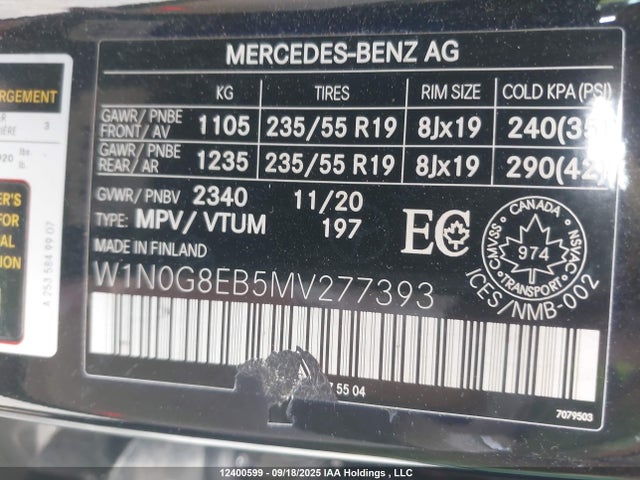 W1N0G8EB5MV277393 Mercedes-Benz m264