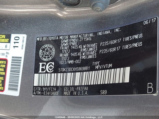 5TDKZ3DCXHS869881 Toyota 2gr-fks